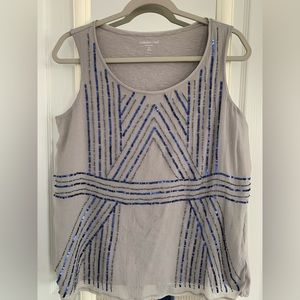 Coldwater Creek sleeveless top, gray with a shear sequined overlay in front, med